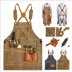 Waxed Canvas & Leather Tool Apron With 12 Pockets